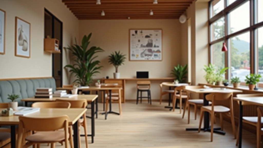 Modern bookstore or café interior with professional woman seated, reading design magazine, warm afternoon light, minimalist aesthetic, urban Lithuania setting