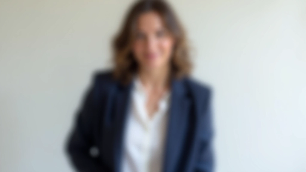 Professional photo of realistic woman aged 32, fully clothed in white linen shirt and navy blazer, portrait from chest up, confident pose, minimalist studio, natural lighting, sharp focus, NO text, NO watermarks